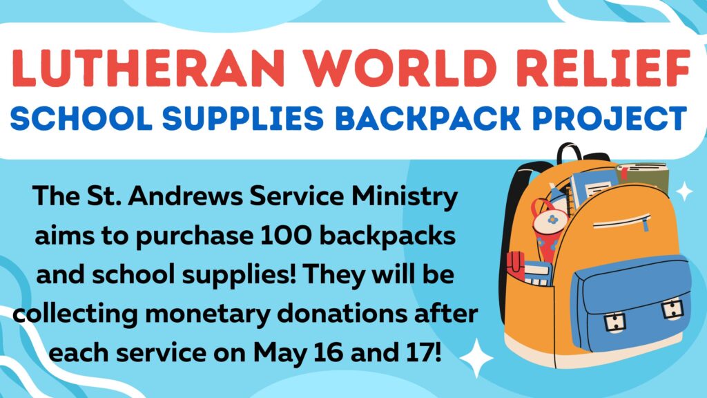 Lutheran World Relief (LWR) School Supplies Backpack Project