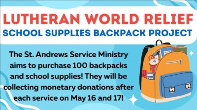 Lutheran World Relief (LWR) School Supplies Backpack Project