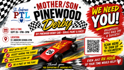 Volunteer for the Mother Son Pinewood Derby