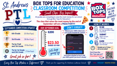 September BoxTops Classroom Competition Update