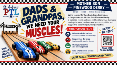 Volunteers Needed for Mother-Son Pinewood Derby